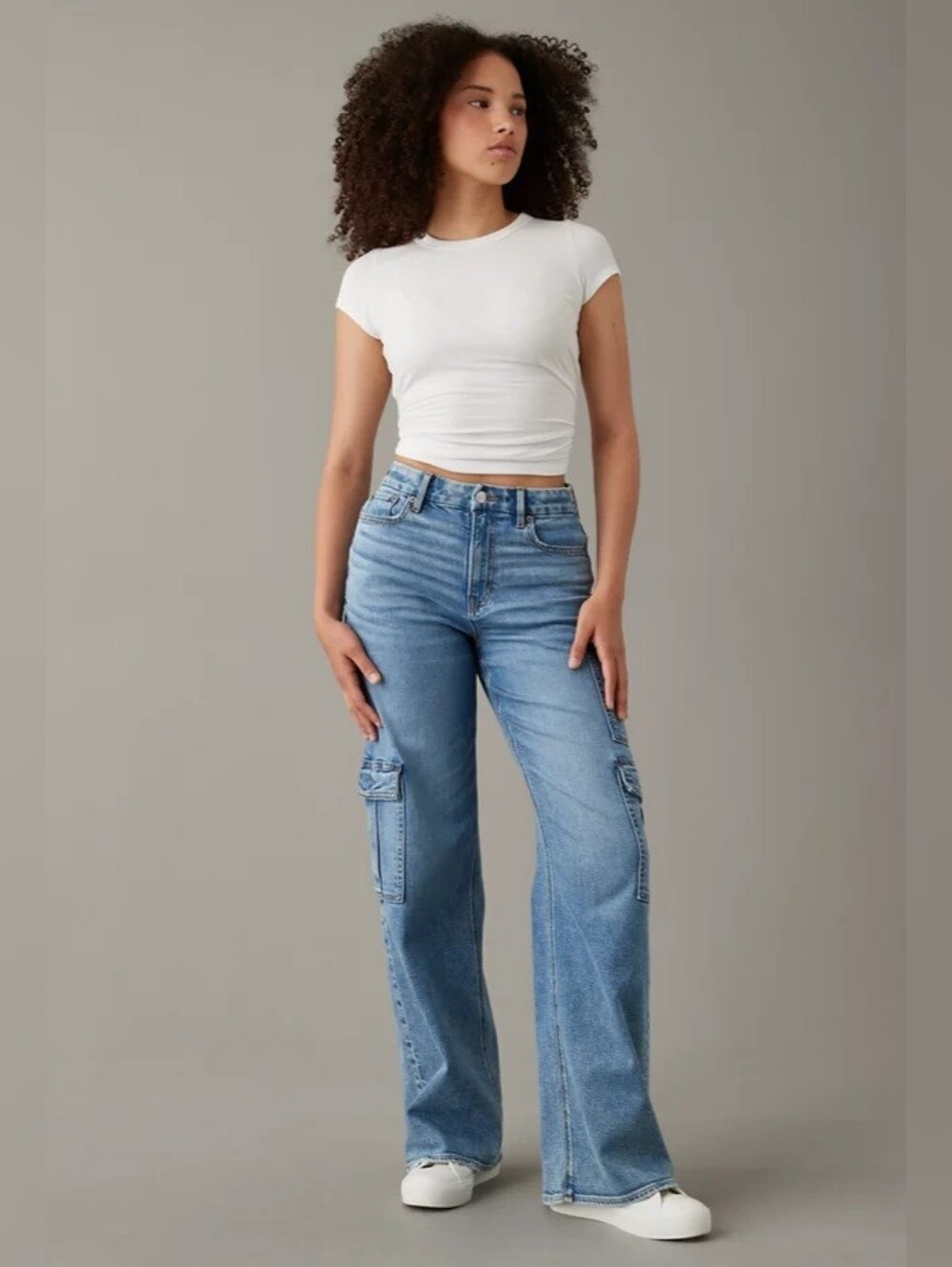 NWT American Eagle AE Curvy Super High-Waisted Baggy Wide-Leg Cargo Jeans
